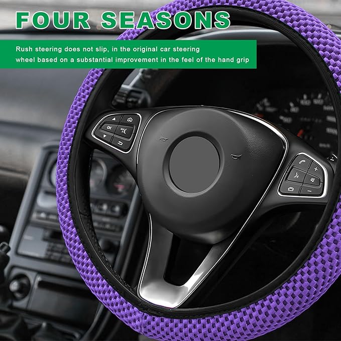 Elastic Steering Wheel Cover, 15"×15" Breathable Ice Silk Steering Wheel Protector, Universal Auto Wheel Wrap Anti-Slip Soft Cover for Ultimate Comfort, Car Accessories (Purple)