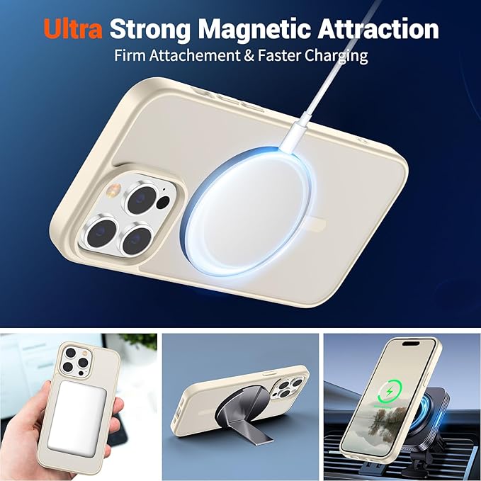 SUPFINE Magnetic for iPhone 14 Pro Max Case (Compatible with MagSafe) (Military Grade Drop Protection) Slim Translucent Matte Shockproof with Anti-Fingerprint Phone Case,Antique White