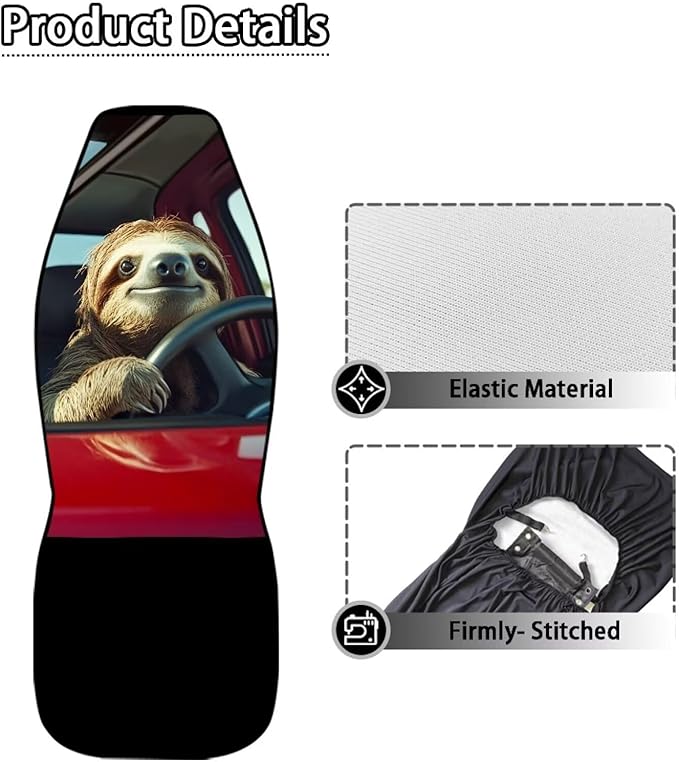 Cute Sloth Car Front Seat Cover Set Soft Decorative Driver Seat Cover Seat Cover for Full Back and Seat for SUV Vans Sedans Trucks