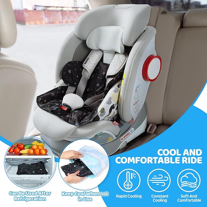 Orzbow Car Seat Cooling Pad with Insulated Bag, Gel Car Seat Cooler Pad for Babies, Toddler, Infant, Portable Cooling Mat for Strollers and Carseats, Keep Baby Cool in Summer, Black