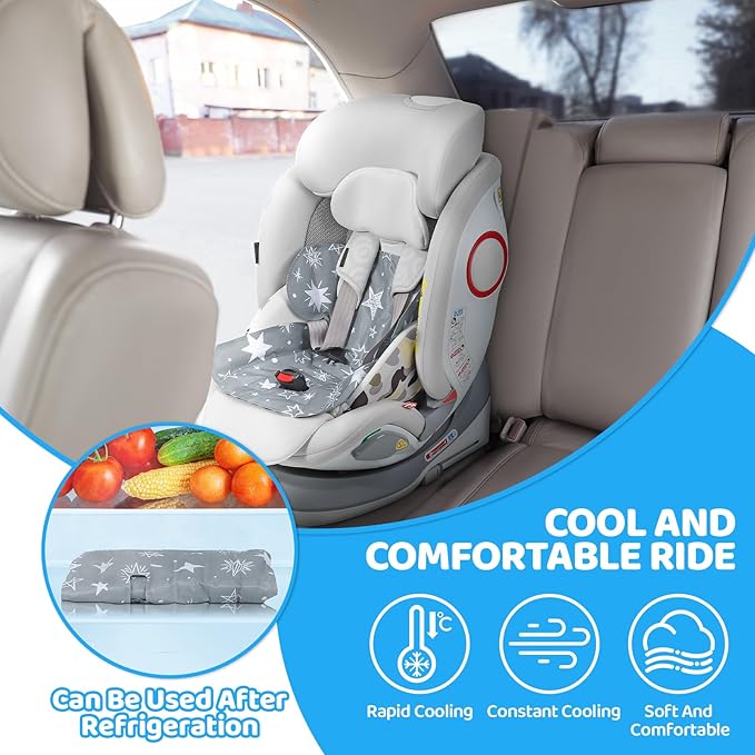 Orzbow Car Seat Cooling Pad for Babies, Toddlers, and Kids | Carseat Cooler Pad with Waterproof Seat Liner | Comfortable and Durable Cooling Cushion for Strollers, Baby Summer Essentials, Grey