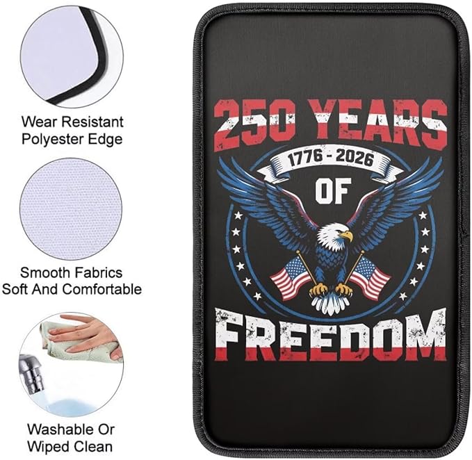 Dreaweet 250th Anniversary Car Armrest Cover Universal Fit Patriotic Eagle Center Console Cover Pad Scratch & Wear Resistant Arm Rest Cover for Car Truck SUV,250 Years of Freedom