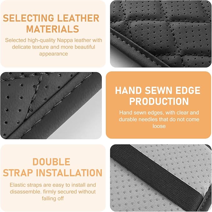 Car Center Console Pad, Leather Car Armrest Box Pad Cover, Vehicle Armrest Protector Cushion with 2 Storage Bags, Universal Arm Rest Pad for Car Interior Accessories Protect (Black)