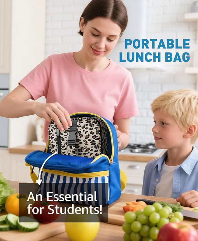 Small Lunch Box Insulated Lunch Bag for Women Men, Bento Kids Lunch Box, Compact Portable Thermal Meal Cooler Bags with Buckle Handle for Work & School, Leopard Print 5L
