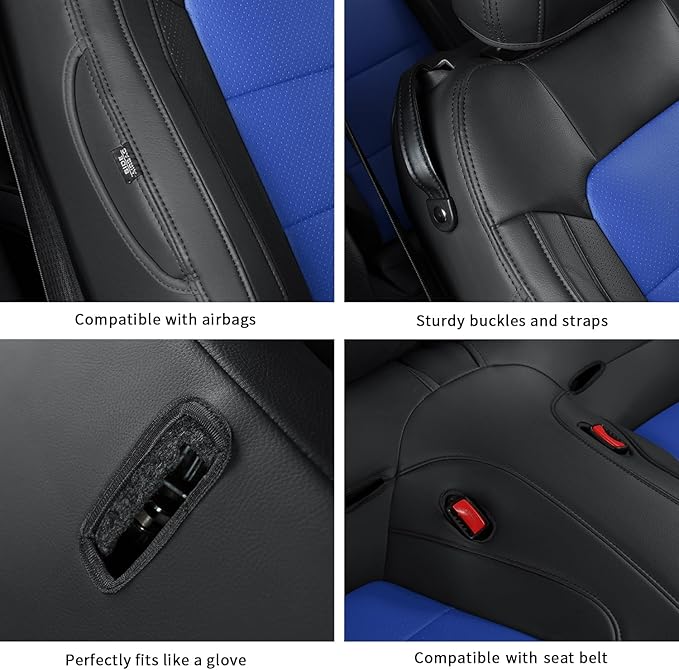 GIANT PANDA Customized Full Set Car Seat Covers Fit Ford Mustang Coupe Hardtop 2015 2016 2017 2018 2019 2020 2021 2022 2023 2024 2025 2026- (Black+Blue)