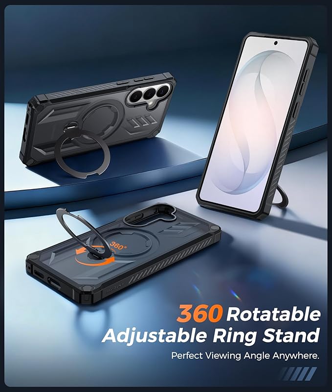 FNTCASE for Samsung Galaxy S26 Case: with [Magnetic Ring Kickstand] [Screen Protector] [Compatible with MagSafe] [Military-Grade Drop Protection] Dual-Layer Protective Phone Cover Translucent Black