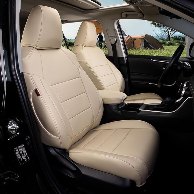 coverdream Forester Seat Covers Full Set for 2025 2026 Subaru Forester Base,Limited,Premium,Sport,Touring SUV,Fully Covered,Luxury Waterproof Leather Car Seat Protector(Beige)