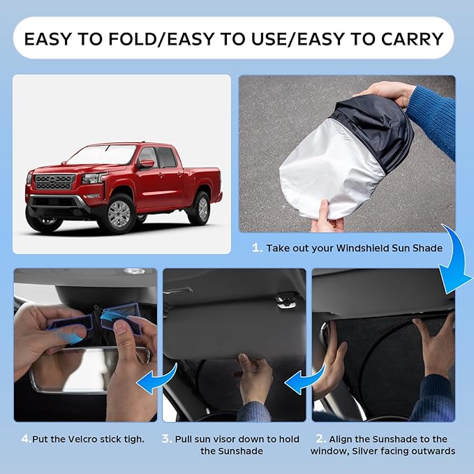 Sun Shade Sunshade for Nissan Frontier 2022-2024 2025 2026 Windshield Cover, 4-Layers Sun Shield 250T Silver Sun Visor Foldable Front Window Shade Blocks UV Rays Car Accessories