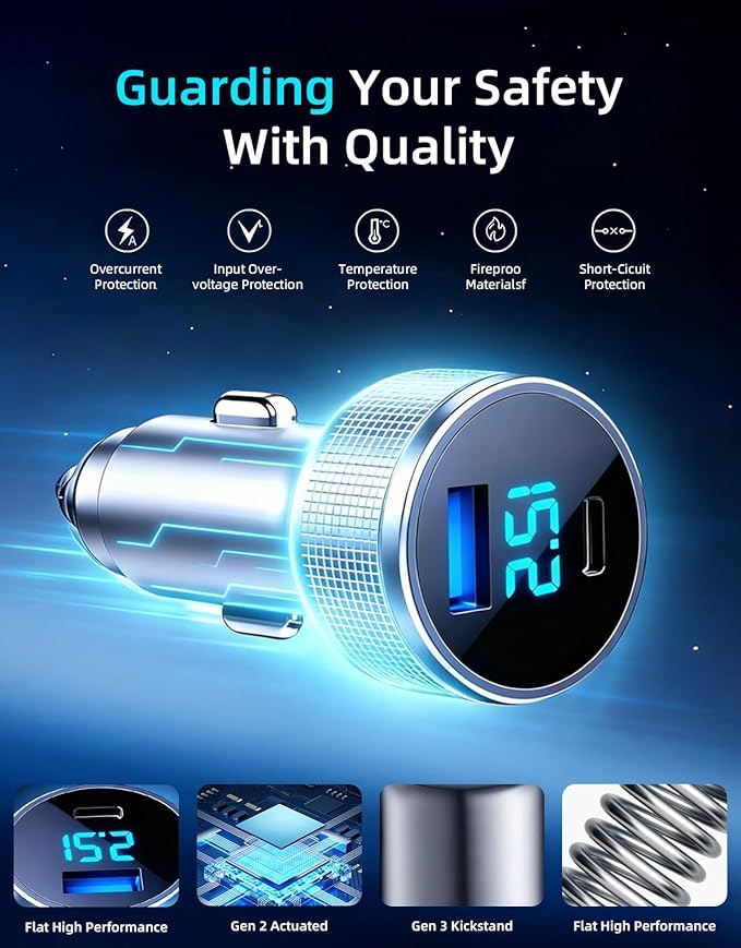 Starlink Mini Cable, 3 in 1 Starlink Mini Car Adapter DC Power Cable and Cigarette Lighter Adapter 12V-48V with Voltage Display, Durable USB-C PD 45W and USB-A 35W Ports，Suitable for Cars（16.4FT）