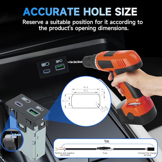 185W Fast Car Charger USB c Dual Port Adapter Center Console Socket for Toyota Camry (Flat USB (120W)+Type-C (65W))