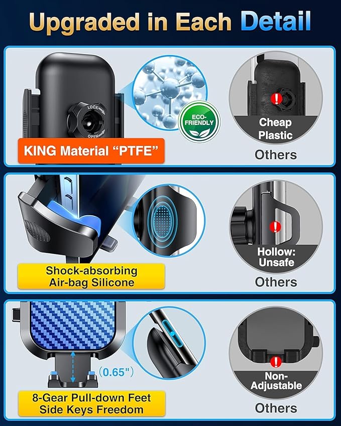 VANMASS Phone Holders for Your Car 2026 Ultimate Phone Mount Military-Grade Windshield Dashboard Vent【Newest Best Strongest】 Cell Phone Car Mount for iPhone 16 Pro Max 15 Samsung Android,Blue
