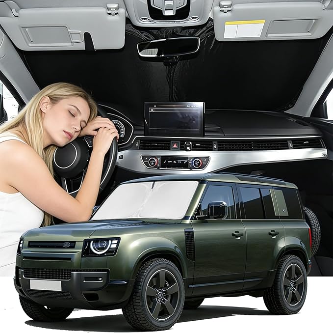 Windshield Sunshade for Land Rover Defender 2020-2026 Sun Shade Car Windshield Accessories Upgrade 4 Layers Blocks UV Rays Custom Fit Defender 240T Car Window Shades Front Windshield Keep Cool