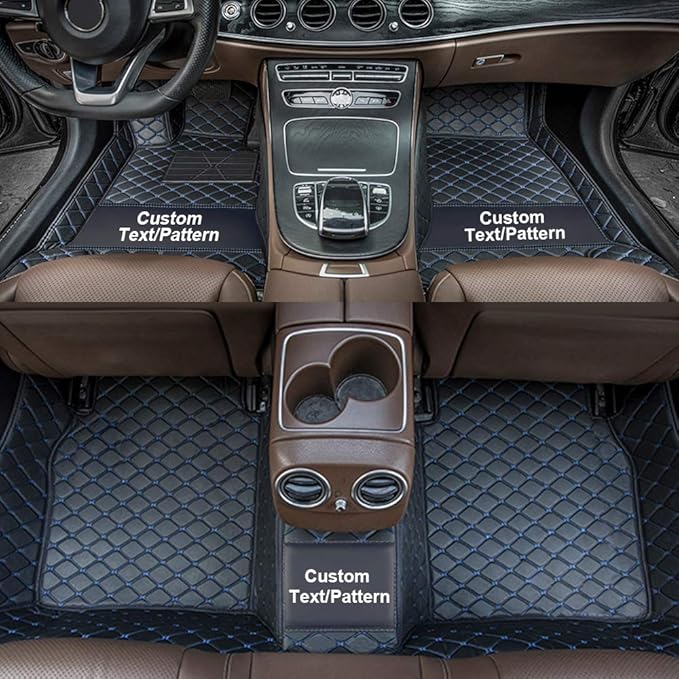 Custom Car Floor Mats Custom Logo/Pattern for SUV Van Truck Sedan Coupe Car Mats Full Surrouded Floor Mat All Weather Waterproof and Anti-Slip Protection Car Floor Liners(Black Blue)