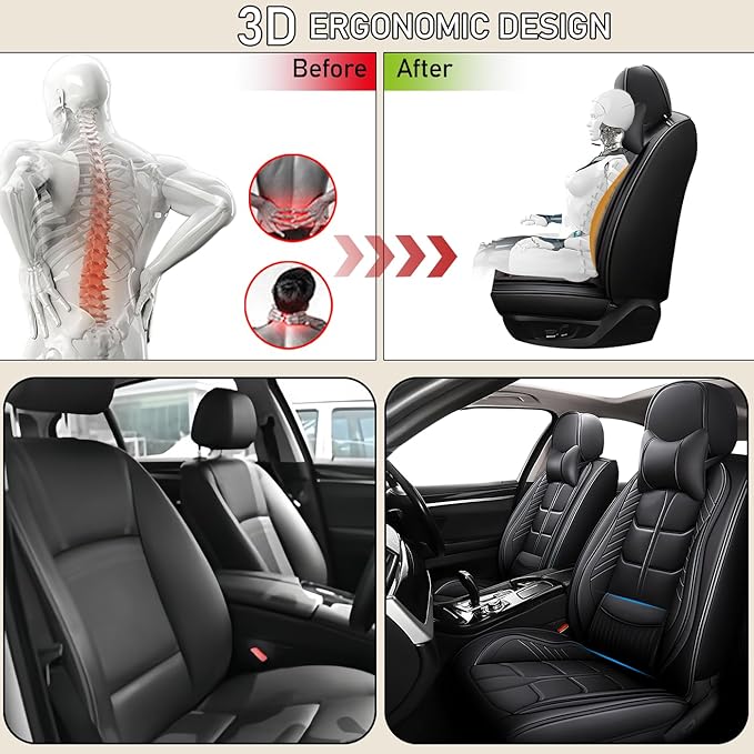 Leather Car Seat Covers Fit for Toyota Prius 2004-2024, 5 Seater Car Seat Cover, Premium Waterproof, Scratch Resistant Car Interior Accessories (Full Set with Pillow Black)