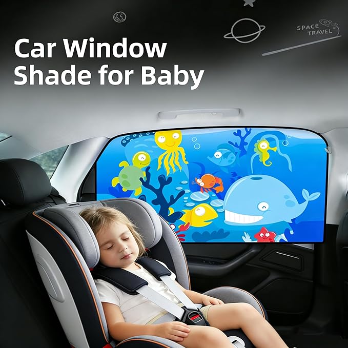 Magnetic Car Window Shade for Baby,Blackout Car Window Curtain,Car Shades for Side Windows,Sun Shade for Car Window baby,Cartoon Pattern Car Window Cover,UV Protection &Heat Blocking(Underwater World)