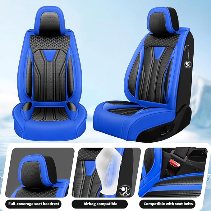 Fit Murano Car Seat Covers Compatible with Nissan Murano 2004-2025 2026 - Full Set Premium Leather， Waterproof Breathable， All-Weather Seat Cushion Protecto&Airbag Compatible （Blue & Black