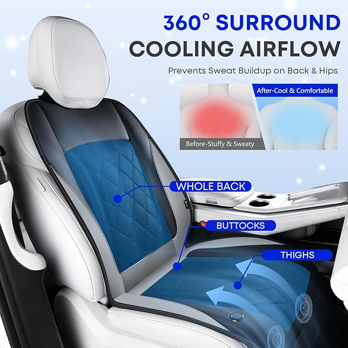 FLORICH Cooling Car Seat Cover, Ventilated Seat Cushion Cooling Car Seat Pad for Summer Driving with 8 Powerful Turbo Fans Universal Fit for Car SUV Truck Van-Dark Grey