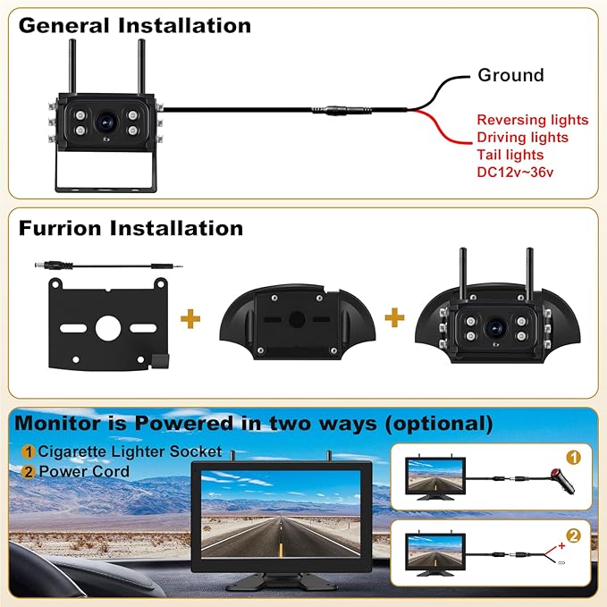 10'' Wireless Backup Camera System, 2 HD 1080P IP69 Waterproof Cameras with Large IPS Full Touch Screen 4 Channels Monitor, IR Night Vision Reverse Camera for RV Truck Trailer Camper