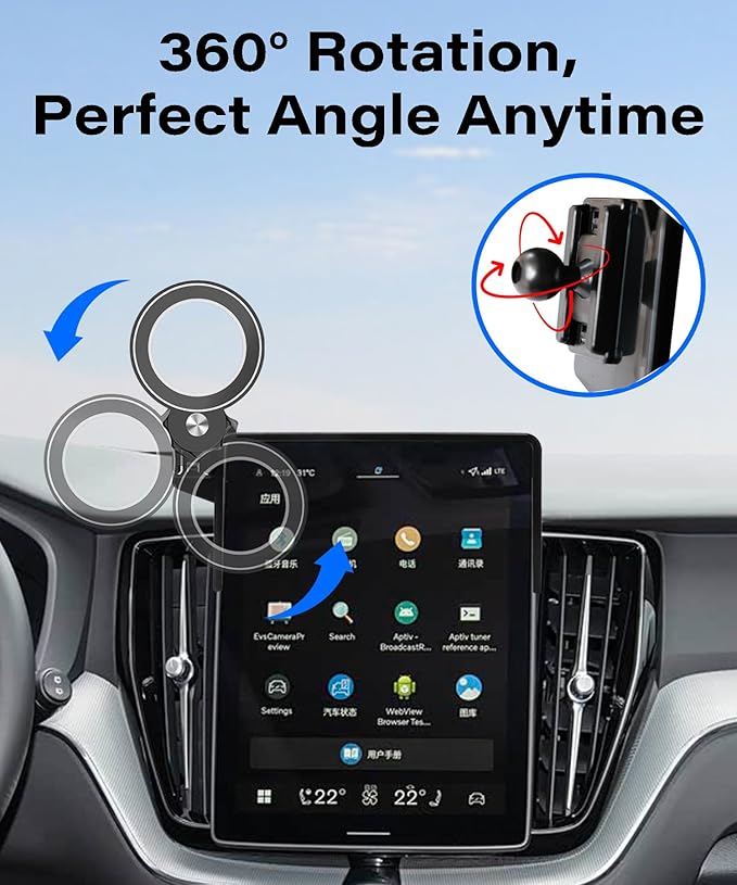 Car Phone Holder for 2026 Volvo XC60 Plug-In Hybrid /2025 Volvo XC90 Hybrid Accessories Apply to 11.2 Inch Touch Screen Fixed Clip Magnetic Cell Phone Mount Hands-Free 360 Degree Rotation