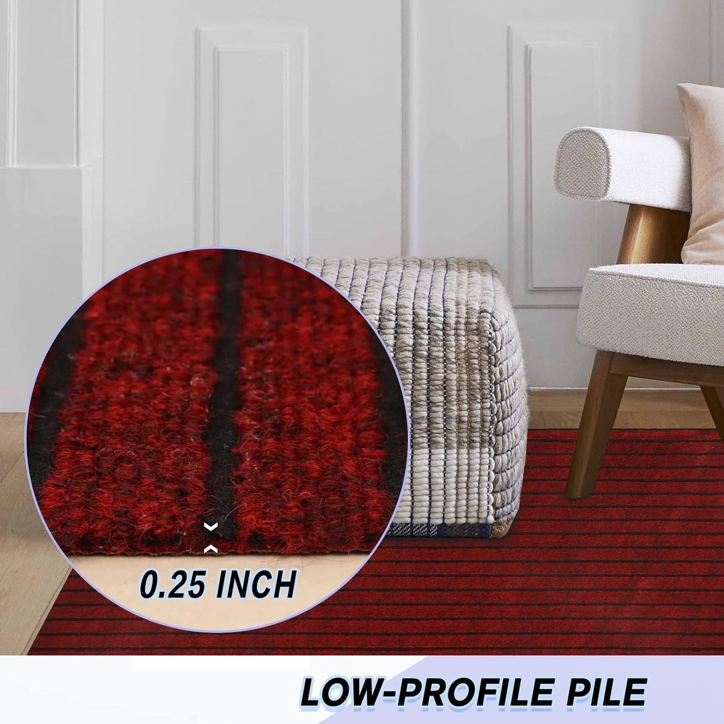 Custom Size Backed Non-Slip Area Rugs Runner, Easy Clean, Waterproof Runner Rugs for Hallway Entryway, Kitchen, Laundry, 3FT x 21FT, Red Stripe