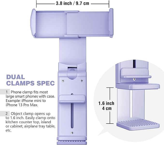 Perilogics Airplane Phone Holder Mount Universal in Flight Hands Free Viewing with Multi-Directional Dual 360 Degree Rotation (Lavender)