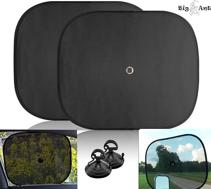 Big Ant Steering Wheel Cover Sun Shade + Bonus Side Window Sunshade-Heat Reflector Fit Most Jumbo/Standard Car-Sliver (20.1"X 17.3")