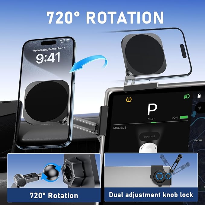 All-Metal Phone Holder for Tesla Model 3/Y and Cybertruck, Car Dash Phone Holder, Accessories Magsafe Car Mount Magnetic Phone Mount Strongest Magnet Power Compatible with Tesla Model Accessories