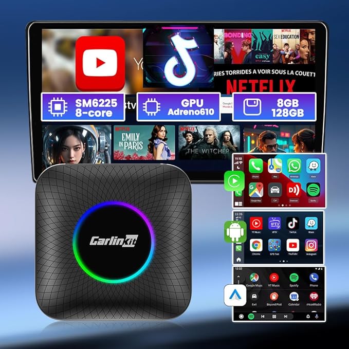 Wireless CarPlay Adapter for Netflix︱YouTube︱TikTok Streaming: CarlinKit Tbox (SM6225, 8-core, 8GB+128GB)
