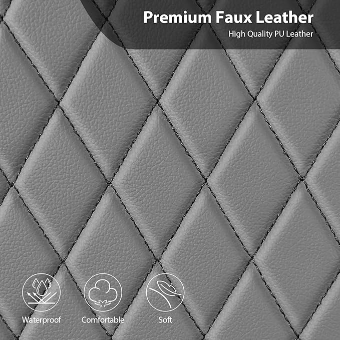CAR PASS Quilting Faux Leather Seat Covers Full Set, Waterproof Deluxe PU Premium Auto Seat Cover, Breathable Seat Covers Universal Fit for Most Sedan SUV Van Small Truck, Airbag Compatible All Gray