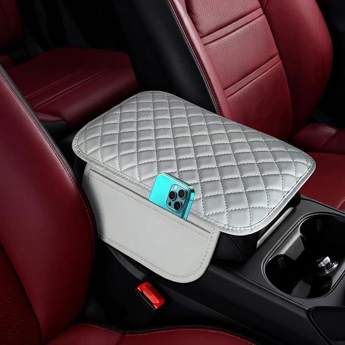 Upgraded Car Middle Center Console Cover with 2 Storage, Microfiber Leather Car Armrest Cover Cushion for for Most Vehicles, 0.5 inch Memory Foam Comfort Stylish Leather Scratch-Resistant, Thickened