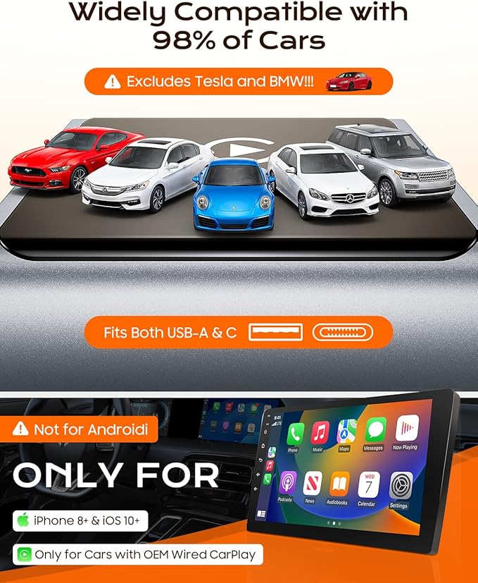 2026 Wireless CarPlay Adapter for Apple Only, Upgrade Mini Aluminium Car Play Adapter Converts Wired to Wireless CarPlay for iPhone, Plug & Play, Auto Connect Fast and Stable, with USB-C, Grey