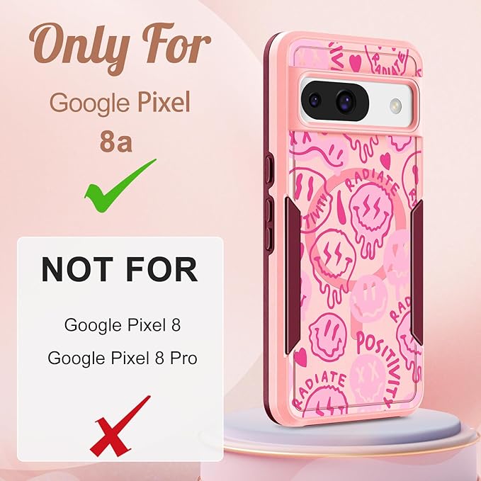 for Google Pixel 8A Case 6.1 Inch - Compatible with MagSafe Women Girls Cute Magnetic Protective Cover Girly Kawaii Pretty Fashion Heavy Duty Shockproof Design for Google Pixel 8A Phone Cases