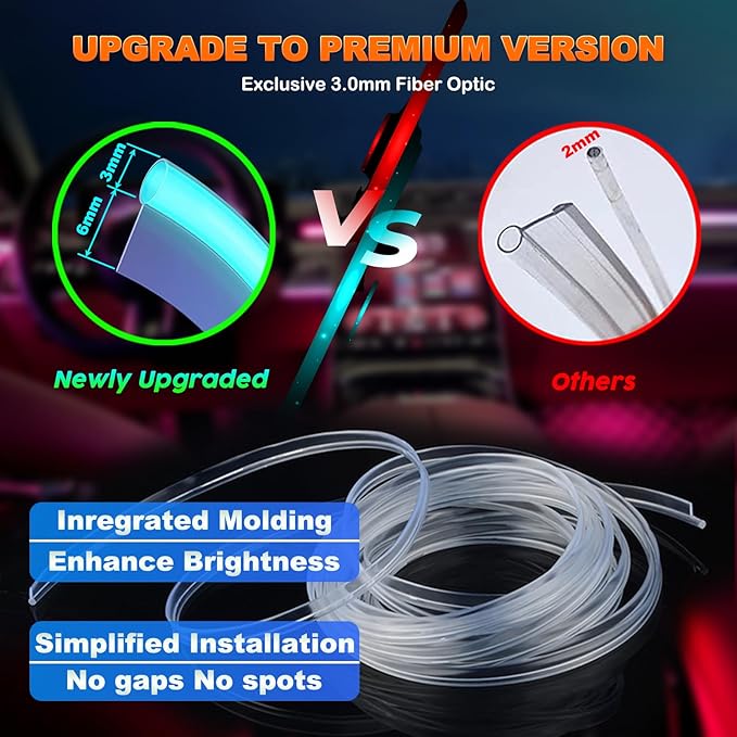 Jushope Car LED Lights, Interior Car Lights with Wireless APP/RF Remote/Button Control, Car Ambient Lighting Kit with 315" Integrated Molding Fiber Optic RGB Sync to Music (6 in 1-USB)