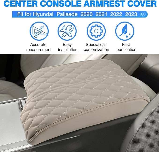 Autorder Center Console Cover for 2020-2025 Hyundai Palisade Accessories Armrest Cover Memory Foam Armrest Support Cushion Anti-Scratch Leather Protector Pad (Beige)