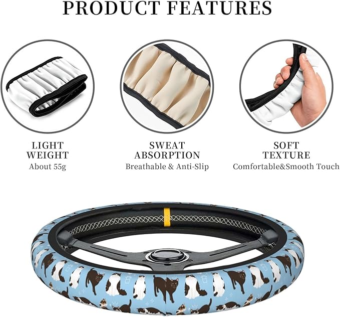Cats Steering Wheel Cover for Women Elastic Rubber Steering Wheel Universal 15 Inch Fit for Cars, Auto, SUVs