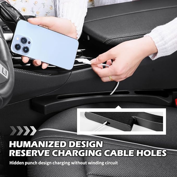 2PCS Deepened Car Seat Gap Filler Organizer,Multi-Purpose 2 in 1 Car Gap Filler with Bottom Charging Opening for Avoiding Item Falling,Universal No Drop Seat Guard for Cars