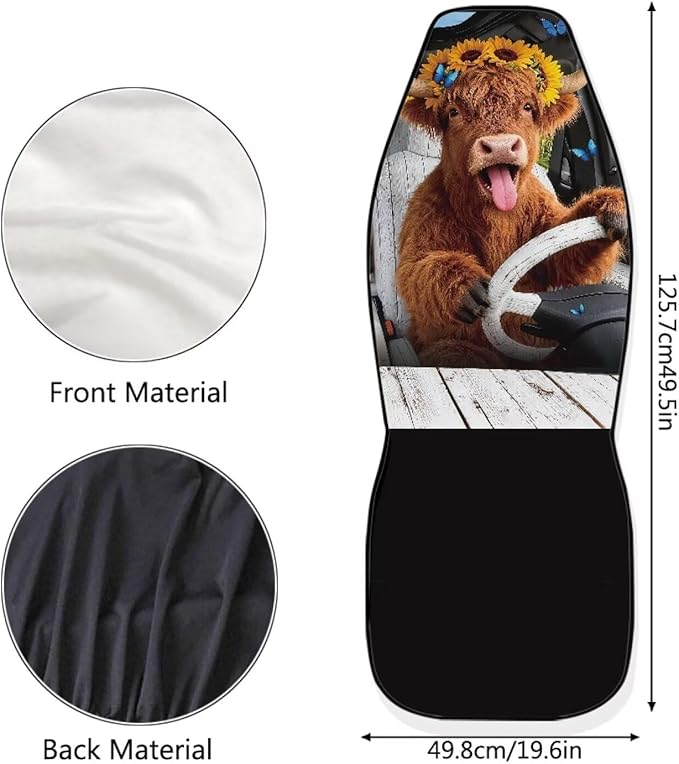 Highland Cow Car Front Seat Covers Set of 2 Nonslip Car Seat Covers Front Seats Only Stretch Polyester Fabric Cover Cars Seats Covers Protector for Cars Sedans SUVs