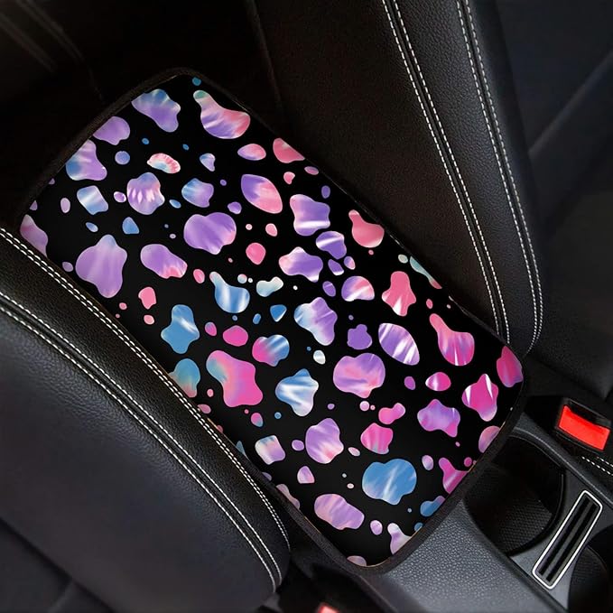 Coldinair Tie Dye Cow Print Car Center Console Pad Soft Armrest Protector Cover Universal Fit for Most Cars,SUV,Truck,Washable