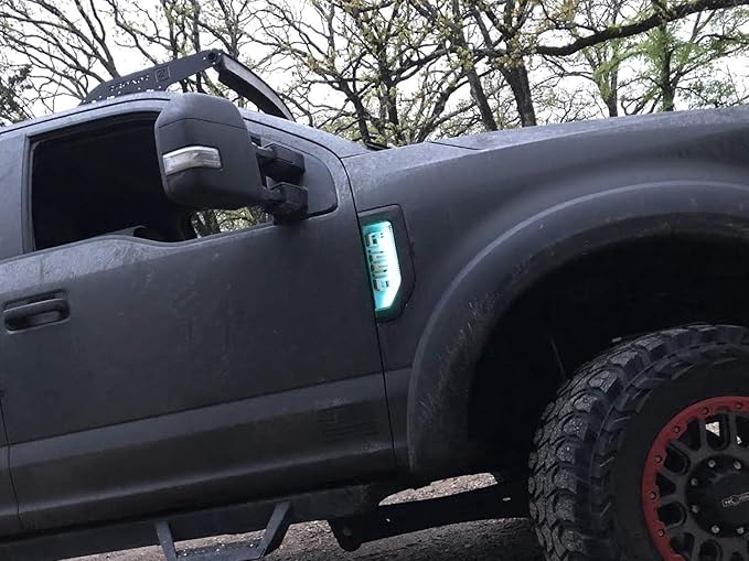 iJDMTOY Ice Blue LED Background Illumination Kit Compatible with 2017-2021 Ford F250 F350 F450 Super Duty Side Fender Chrome Emblem