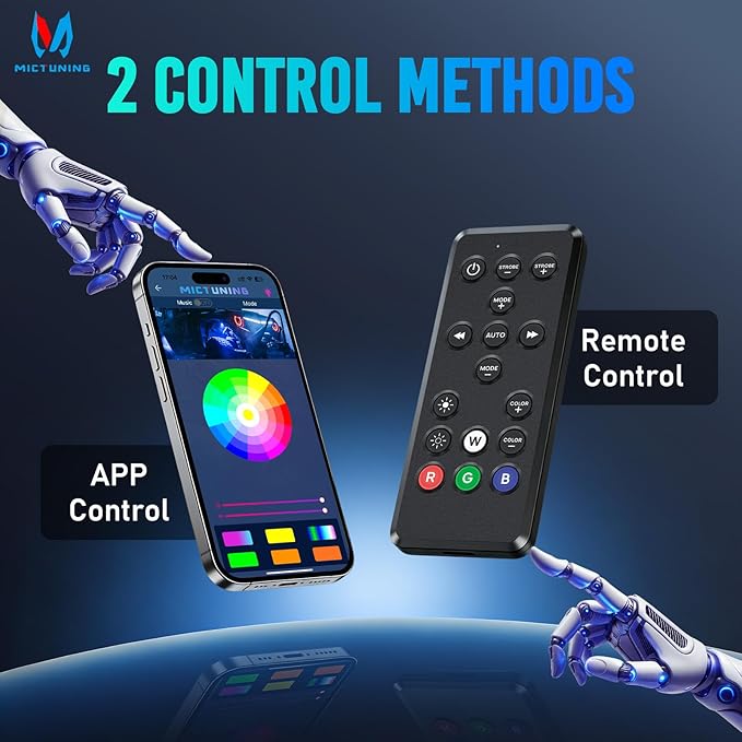MICTUNING 2026 Upgraded X2 RGB Rock Lights Kit, APP & Remote Dual Control, 8 Pods Neon Light Lighting Kit, IP68 Waterproof, Music Sync, Strobe Effects for Trucks, Boat, RV, ATVs, UTVs