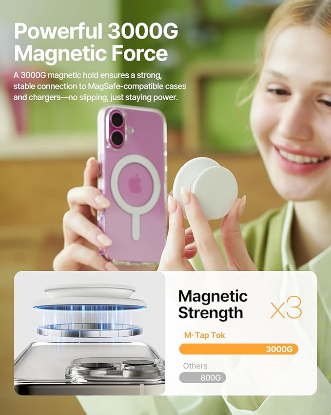 Sinjimoru for MagSafe Phone Grip, Soft Silicone Magnetic Finger Grip for iPhone 17/16/15/14/13, Comfortable One-Touch Holding, M-Tap Tok Blue