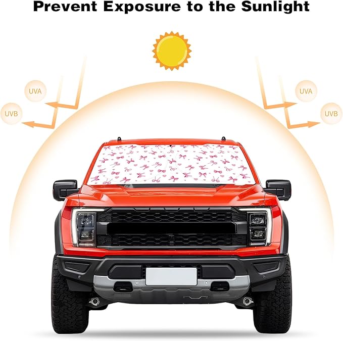 Car Windshield Sun Shade, Cute Bow Sun Visor - Wear-Resistant Black Tape, Foldable 59'x27.5'/63''x31.5''