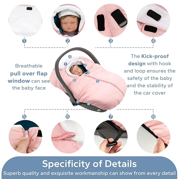 SERAPHY Car Seat Cover Baby Winter Carseat Cover for Babies, Universal Warm Infant Car Seat Canopy & Stroller Covers Accessories for Newborn Boy Girl Essentials, Pink Thick Winter