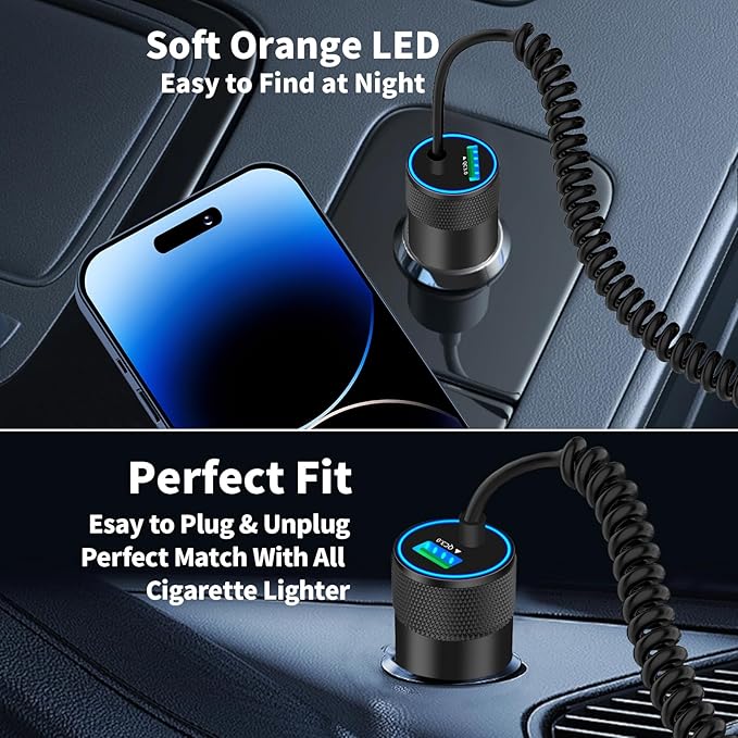 [Apple MFi Certified] iPhone Car Charger Fast Charging, Braveridge 4.8A USB Power Cigarette Lighter Car Carplay Charger Adapter with 6FT Coiled Lightning Cable for iPhone 14 13 12 11 XS XR X 8 SE iPad