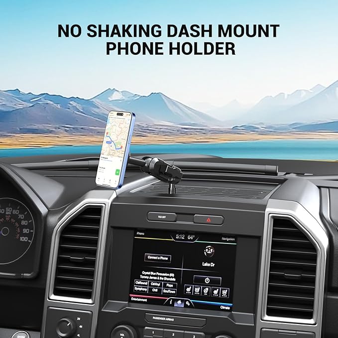 Surfcabin No Punching Required Dash Phone Holder, Compatible with 2015-2020 F150 2017-2022 F250 F350, Metal Cellphone Mounting Bracket Stand for Most CellPhones (Magnetic Type)