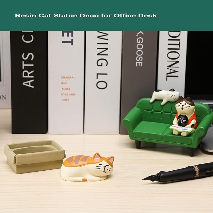 Miniature Cat Figurine kit Mini Resin Statue for Office Desk Figurine Organizer for Nightstand Garden Fairy Accessories Deco Car Dashboard Gift for Cat Lovers