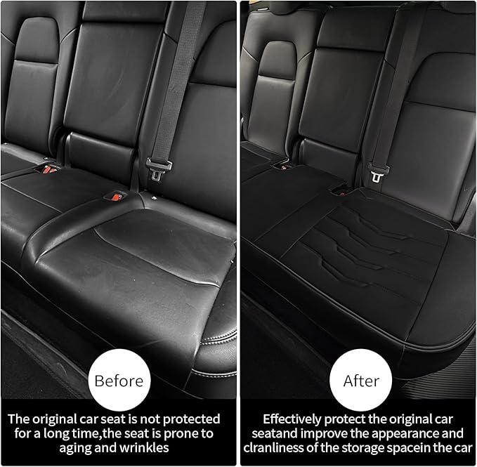 Seat Cover 2Pcs Custom Fit for Tesla Model Y/3 Car Seat Bottom Protector, Front Luxury Leather Car Seat Cushion, Wear-Resistant for 2020 2021 2022 2023 2024 Accessories (Black STG)