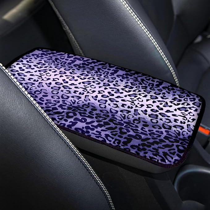 Purple Leopard Car Center Console Cover Armrest Pad Cover Universal Car Arm Rest Seat Storage Box Mat Wear Resistant Non Slip Interior Accessories