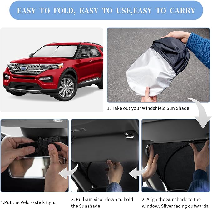 for Ford Explorer 2020-2025 2026 Sun Shade Sunshade Windshield Cover, 4-Layer Front Window Shade Custom Fit Explorer SUV ST XLT, Limited, Platinum Sun Visor 240T Shade Blocks UV Rays Car Accessories