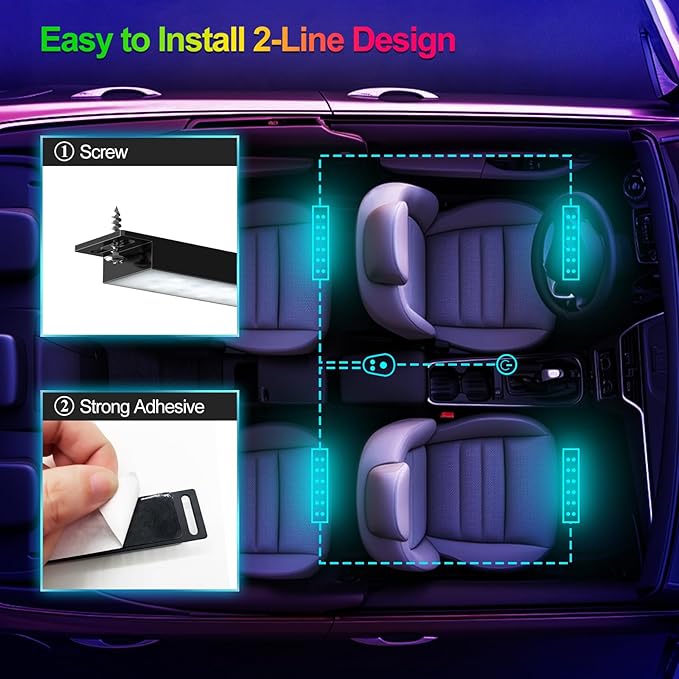 YiLaie Car Lights Interior, Smart Interior Car Lights with App Control, Under Dash Footwell Neon Internal Lighting Kit Multicolor, Cigarette Lighter DC 12V for Car Accessories